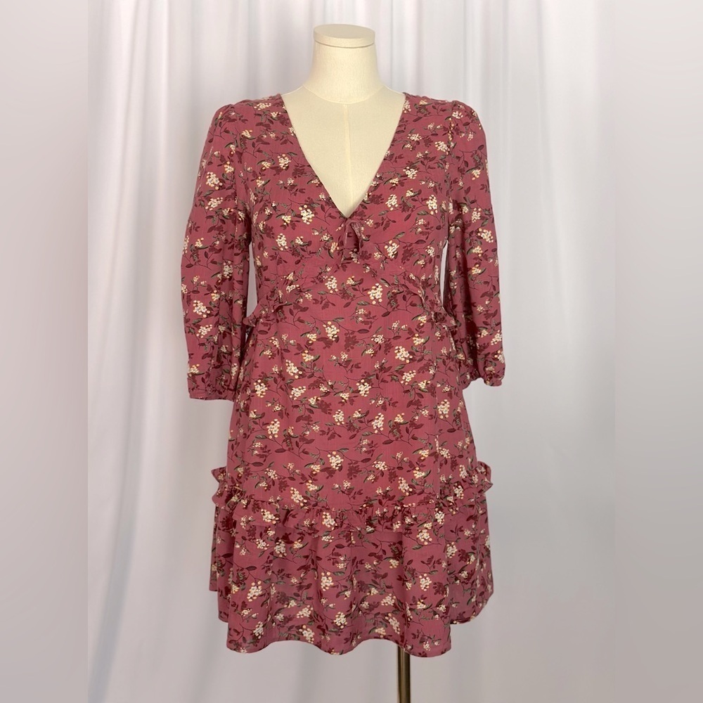 Lush Floral Print Red Women's Mini Dress (671)